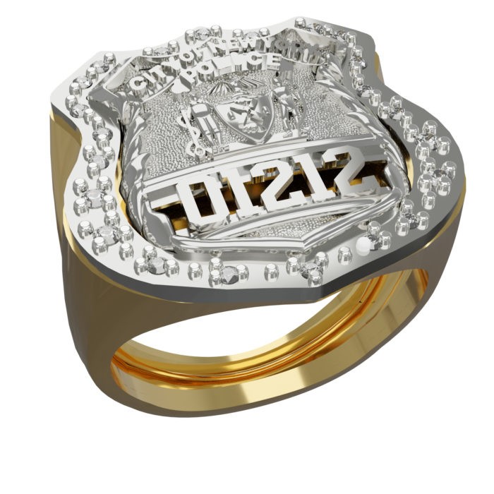 Mens NYPD PO Shield Ring Surrounded by Diamonds 1