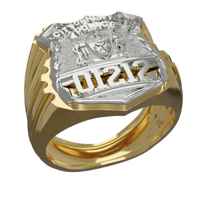 Mens NYPD PO Ribbed Shape of the Shield Ring 1