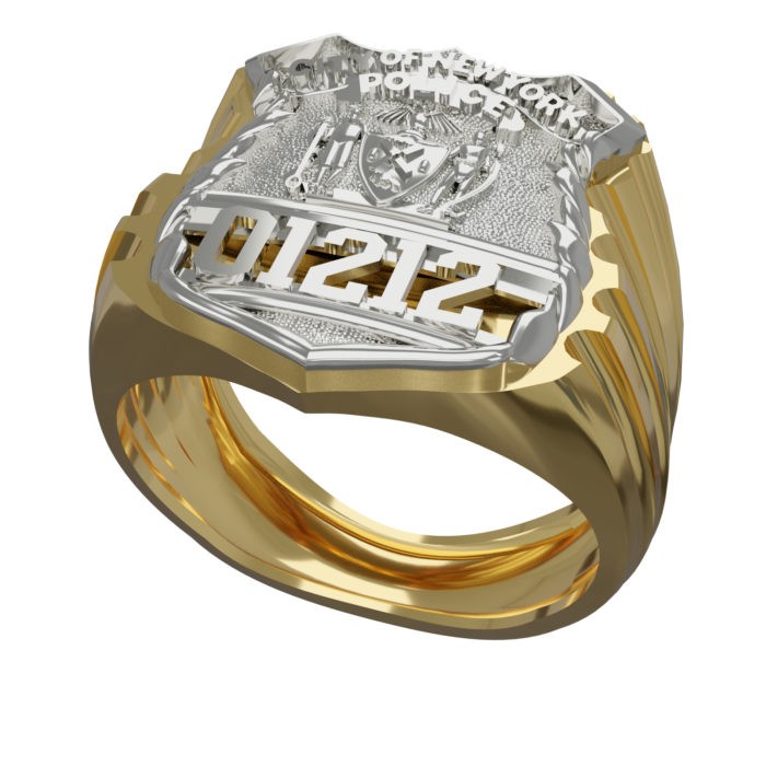 Mens NYPD PO Ribbed Shape of the Shield Ring 3