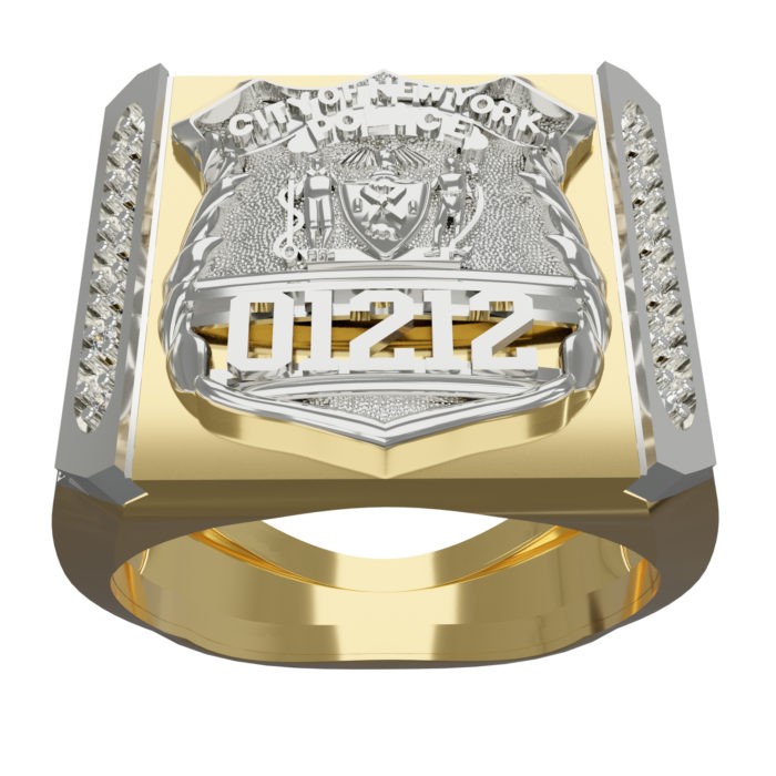 Mens NYPD PO Shield Ring Framed Side Diamonds 2