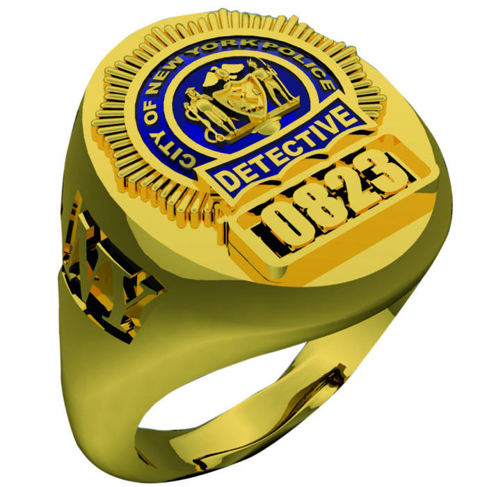 Mens NYPD Detective Deep Cut Oval Ring 1