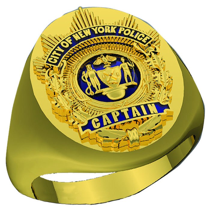 Mens NYPD Captain Oval Signet Shield Ring 1