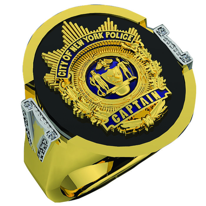 Mens NYPD Captain Ring with Side Diamonds 1