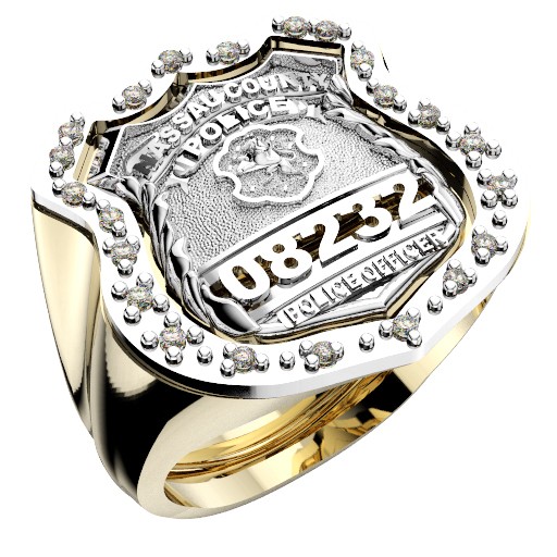 Mens Nassau County PD PO Shield Ring Surrounded by Diamonds 1