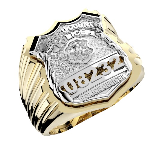 Mens Nassau County PD PO Ribbed Shape of the Shield Ring 1