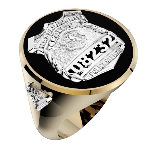 Mens Nassau County PD PO Black ONYX Oval Ring Diamond Accents 1