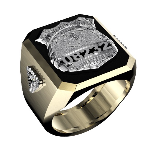 Mens Nassau County PD PO Black ONYX Rectangle Ring Diamond Accents 1