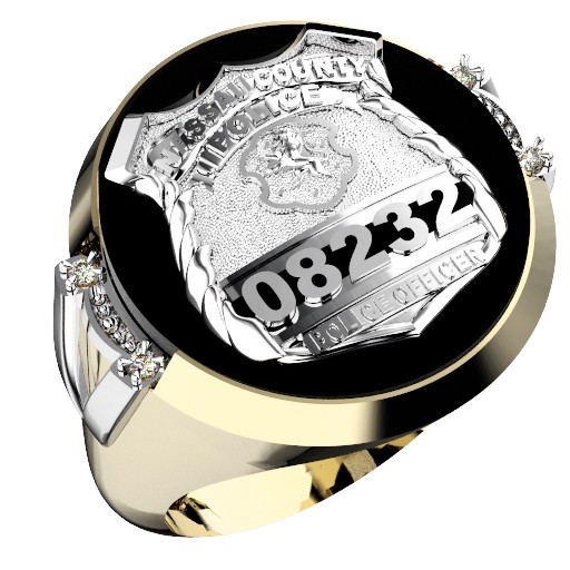 Mens Nassau County PD PO Black ONYX Oval Ring Framed Side Diamonds 1