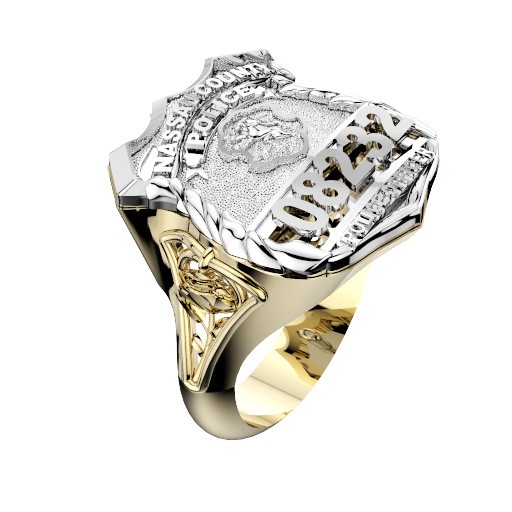 Womens Nassau County PD PO Shield Ring Detailed Rose Design Side Accent 1
