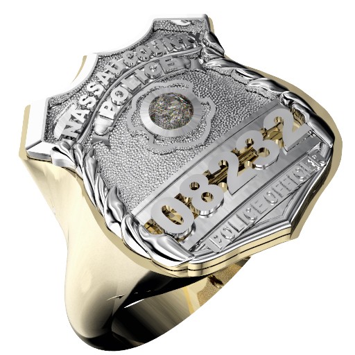 Womens Nassau County PD PO Shield Ring CZ Center Stone 1