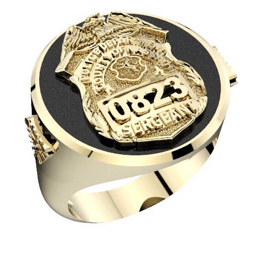 Mens Nassau County PD Sergeant Black ONYX Oval Ring Side Diamond Accent 1