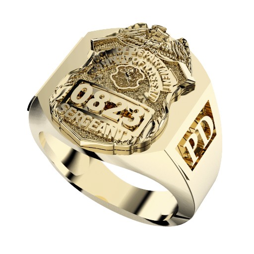 Mens Nassau County PD Sergeant Deep Carved Rectangle Ring 1