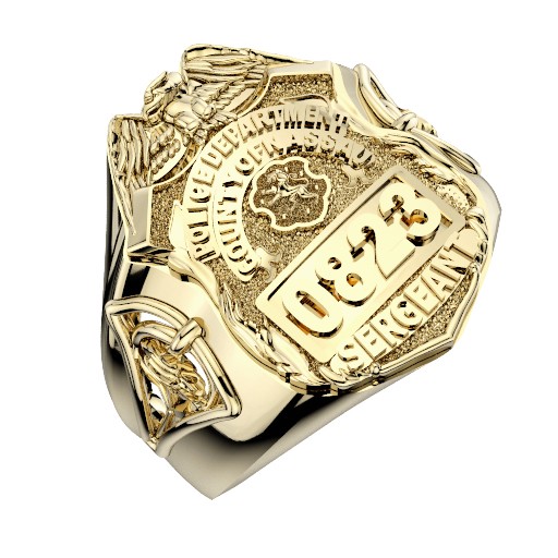 Womens Nassau County PD Sergeant Shield Ring  Detailed Rose Design Side Accent 1