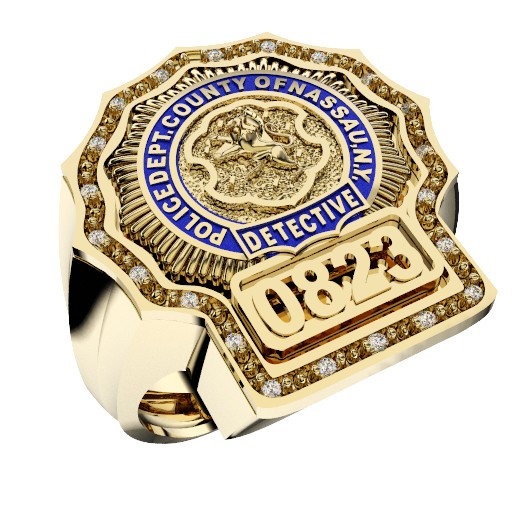 Mens Nassau County PD Detective Diamond Edge Shield Ring 1