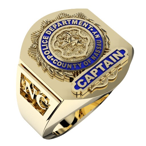 Mens Nassau County PD Captain Deep Carved Shield Ring 1