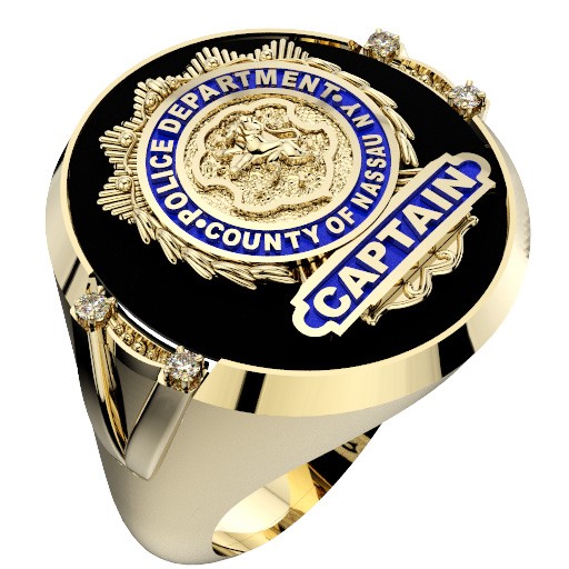 Mens Nassau County PD Captain Shield Black ONYX Oval Ring with Framed Diamond Accents 1