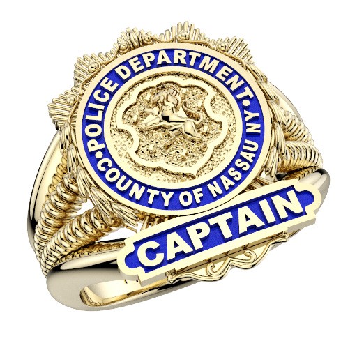 Womens Nassau County PD Captain Shield  Ribbed Delicate Side Design Ring 1