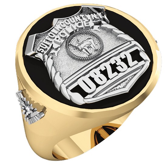 Mens Suffolk County PD PO Black ONYX Oval Ring Diamond Accents 1