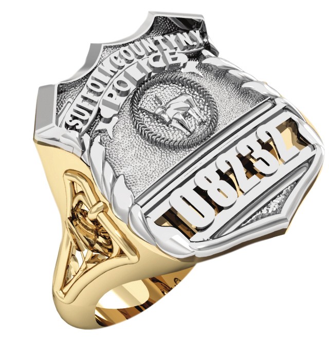 Womens Suffolk County PD PO Shield Ring Detailed Rose Design Side Accent 1
