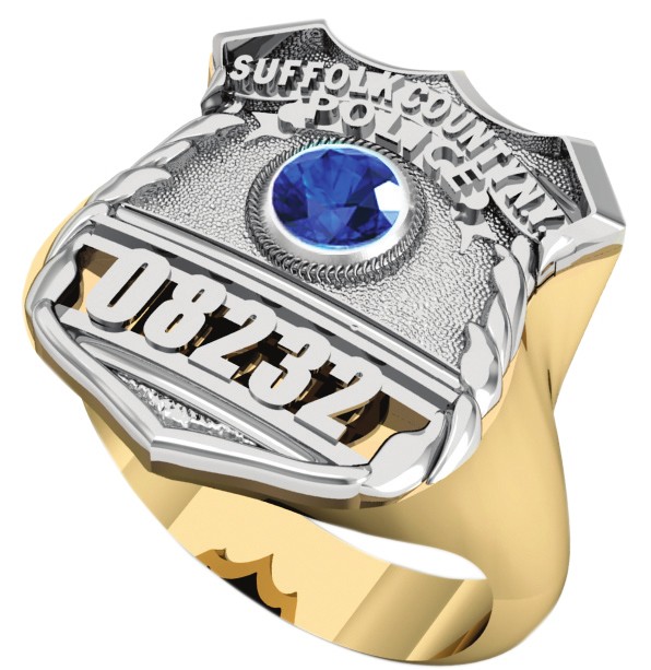 Womens Suffolk County PD PO Shield Ring Syn. Blue Sapphire Center Stone 1