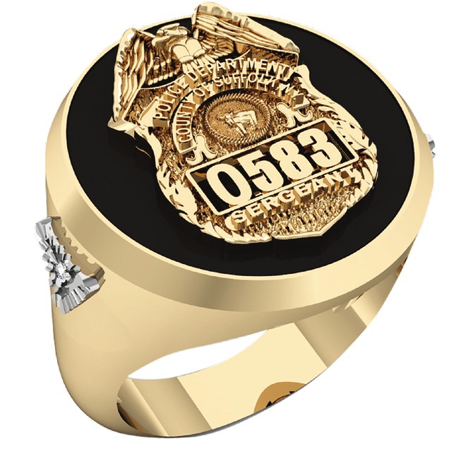 Mens Suffolk County PD Sergeant Black ONYX Oval Ring Side Diamond Accent 1