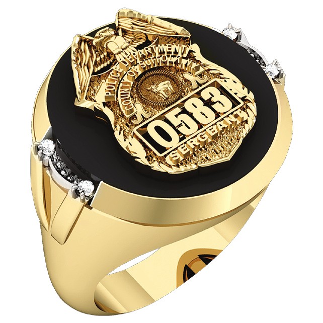 Mens Suffolk County PD Sergeant Black ONYX Oval Ring Framed Diamond Accent 1
