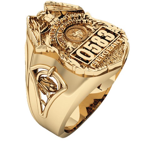 Womens Suffolk County PD Sergeant Shield Ring  Detailed Rose Design Side Accent 1