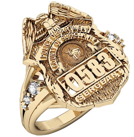 Womens Suffolk County PD Sergeant Shield Ring Delicate Side Diamond Accents 1