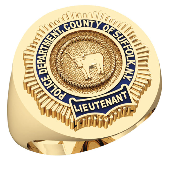 Mens Suffolk County PD Lieutenant Round Signet Shield Ring 1