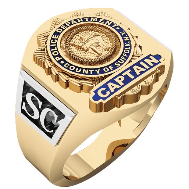 Mens Suffolk County PD Captain Deep Carved Shield Ring 1