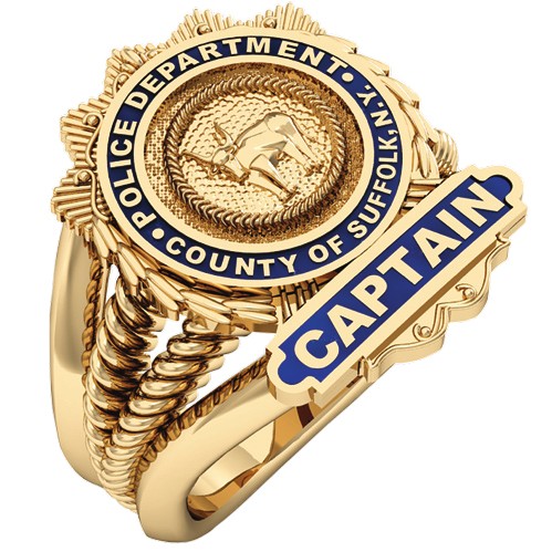 Womens Suffolk County PD Captain Shield  Ribbed Delicate Side Design Ring 1
