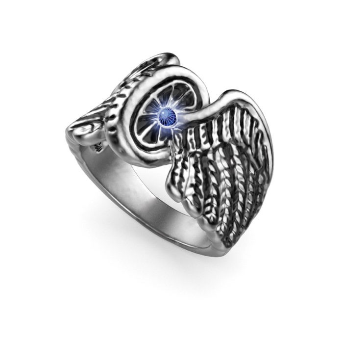 Syn. Sapphire Sterling Silver Winged Wheel Ring 1
