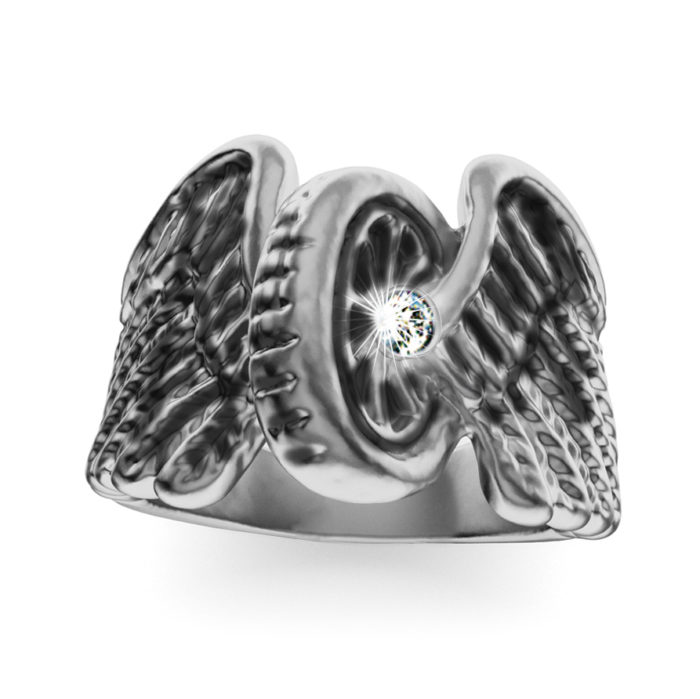 Brilliant Diamond Sterling Silver Winged Wheel Ring 2