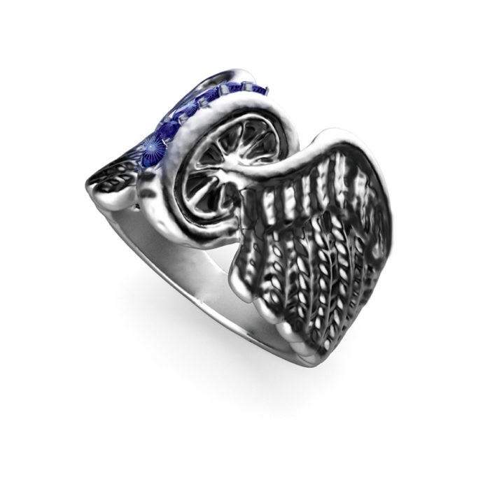 Multi-Stone Sterling Silver Winged Wheel Ring 1
